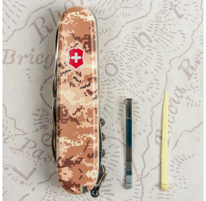 Складаний ніж Victorinox HUNTSMAN ARMY Піксель пісочний з черв. Лого 1.3713.7.W3945p